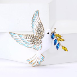 Fashionable Peace Dove Brooch for Women Ukrainian Blue and Yellow Wheat Ear Brooch Patriotic Pin Olive Branch Pin