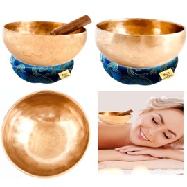 Ancient Design Hand-Hammered Tibetan Singing Bowl Set for Master Chakra Healing Meditation Sound Bath & Mindfulness ~ Great vibration for Body Therapy ~ Large Tibetan Singing Bowl Handcrafted in Nepal