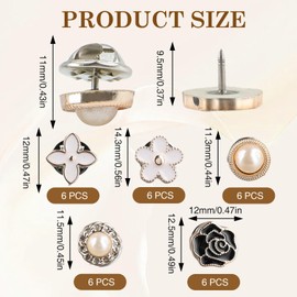 30 Sets No Sew Shirt Buttons, Pearl Buttons for Clothes Detachable Reusable, Shirt Pin Cover Up Button (5 Style)