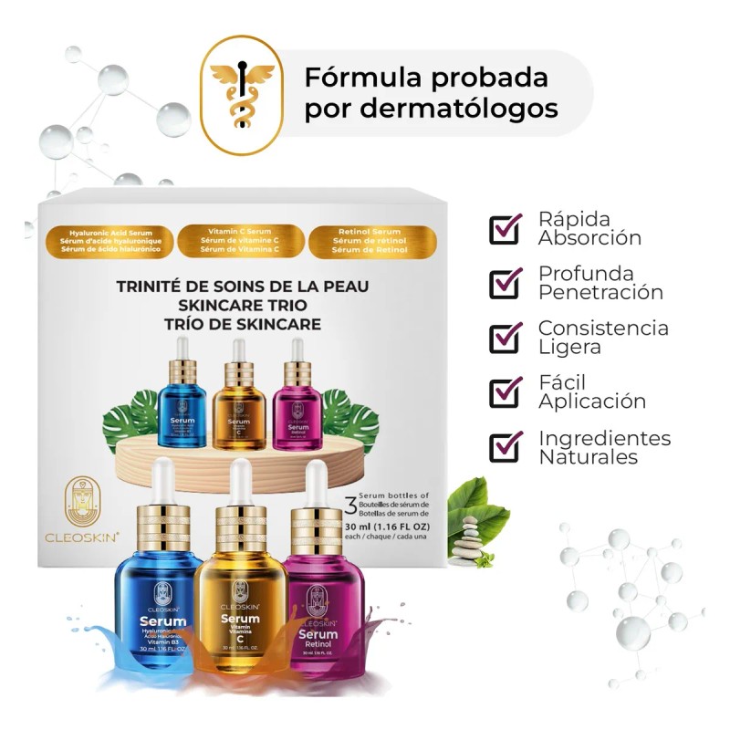 3 Sueros Faciales Serum Vitamina C Ácido Hialurónico Retinol