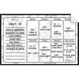 Dry Erase Decal Weekly Calendar Gray Damask