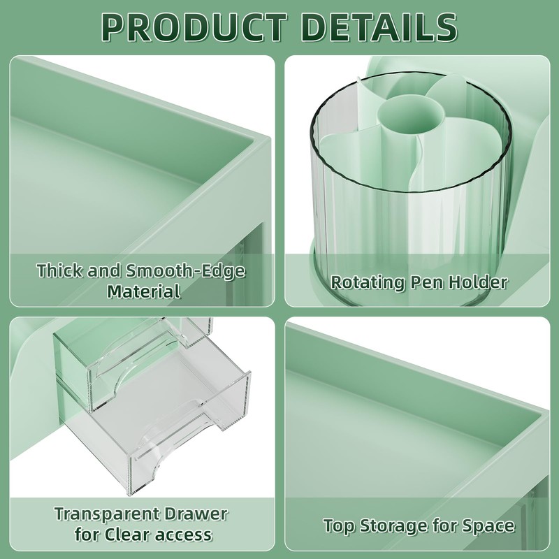 Marbrasse Desk Organiser,360-Degree Rotating Pen Holder,Desk Organisers Accessories with 5