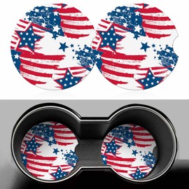 American Flag Car Coasters for Cup Holders Car Cup Holder Coasters 2 Pack for Car, Anti Slip Ceramic Car Cup Mat with Finger Notch Cute Car Interior Accessories for Women Men