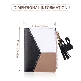 FuninCrea Women's Small Purse with Metal Press Stud and Zip, Leather Wallet with Coin Pocket, Multifunctional Wallet Women's Bifold Credit Card Holder, black, simple