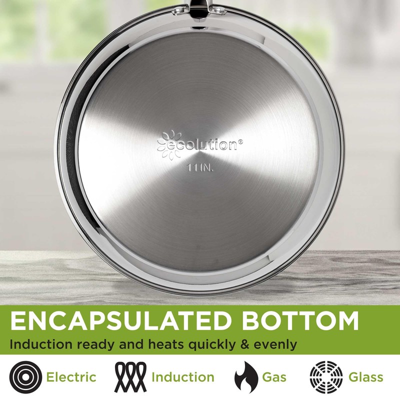 Ecolution Classic Stainless Steel Fry Pan, Professional Quality Sauté, Encapsulated