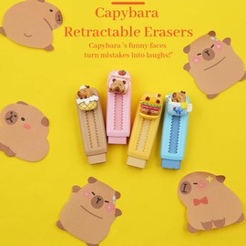 Pack of 4 Extendable Scented Pencils Eraser Rubbers for Children, Kapi Bara Shape Small Gifts for Children, Cute Erasers