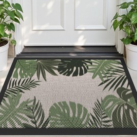 DEXI Front Door Mat Outside Entrance, Summer Tropical Leaves Plant Welcome Doormat, Non Slip Dirt Resist Heavy Duty Entry Mats for Entryway, 23x35, Olive Green
