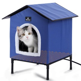 Heated Cat Houses for Outdoor Cats in Winter, Heated cat House for Indoor and Kitty Shelter for Your Pet to Stay Warm and Cozy. (Blue, S - 20x15x13 in)