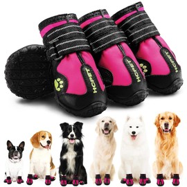 Hcpet Dog Shoes, Dog Boots for Small Dogs, Waterproof Medium Dog Booties Paw Protector for Summer Hot Pavement, Winter Snowy Day, Outdoor Walking, Indoor Hardfloors Anti Slip Sole Pink Size 3