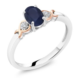 Gem Stone King 925 Sterling Silver and 10K Rose Gold 7X5MM Oval Gemstone Birthstone and Diamond Accent Engagement Ring | Wedding Anniversary Promise Ring For Women | Available In Size 5-9