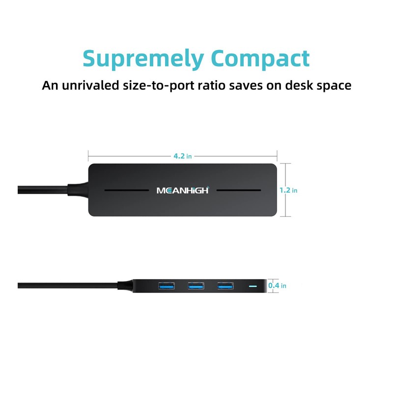MEANHIGH USB Hub, 3.0 4-Port Ultra-Slim Data USB Expander with
