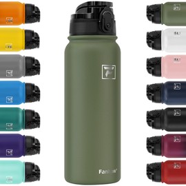 Fanhaw Insulated Water Bottle with Flip Lid, Double Walled Vacuum Reusable Leak Proof Insulation Cold 24 Hours and 12 Hours Hot, Dishwasher Safe (Olive Green)
