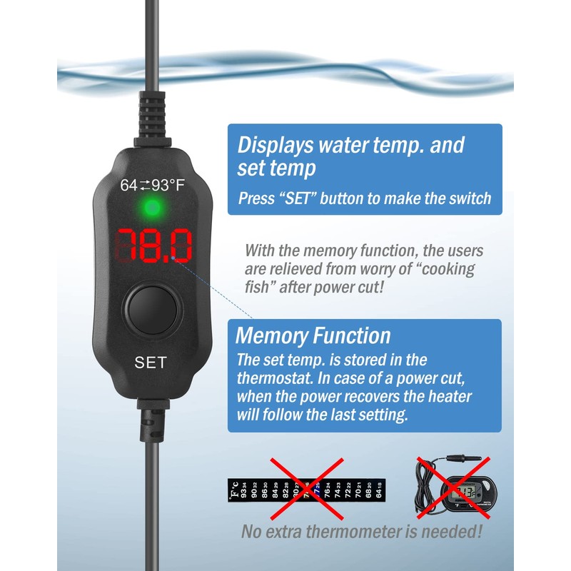 AquaMiracle Adjustable 50W Aquarium Heater Submersible Fish Tank Heater Super