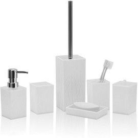 Bathroom Accessory-6Pcs White Bathroom Accessories Set Includes Soap Dispenser, Toothbrush Holder and Cup, Soap Dish, Toilet Brush and Holder, Qtip Holder