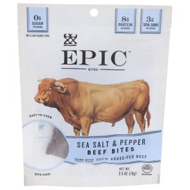 EPIC Beef Sea Salt Pepper Bites, Jerky, Keto Friendly, Whole30, 2.5 oz Pouch