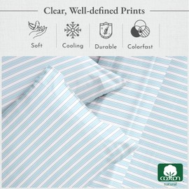 California Design Den Striped Bed Sheets Twin Size - 100% Cotton Sheets Set, Luxury 400 Thread Count Sateen, Twin Sheets with Printed Pattern (Cape Stripe)
