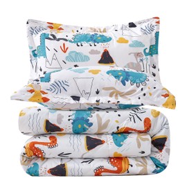 JSD Dinosaur Kids Comforter Set Twin Size, 2 Piece Microfiber Comforter with Pillow Sham, Lightweight All Season Washable