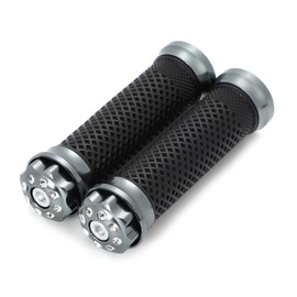 Bike Grip Bar End with Stone for 0.9 inch (22 mm) Rubber Aluminum Bike (Silver Gunmetal)