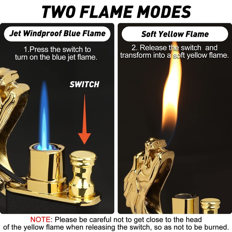Magic Dual Flame Dragon Lighter, Butane Refillable Torch With Switchable