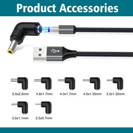 AGVEE 5ft USB to DC 5V Power Cord 5521(5.5x2.1mm) | Braided Nylon & Aluminum Shell | 6pcs DC Adapter Tips | Fast & Durable Charging for CCTV Cameras, Routers, LED Strips, Dark Gray