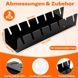 AIOUHMYM Pack of 2 Baseball Cap Holder, Cap Holder, Acrylic Hat Stand, Plastic Cap Organiser, Hat Holder for Bedroom, Dresser, Desktop, Baseball Caps, Hats Storage (Holds 14 Hats, Black)