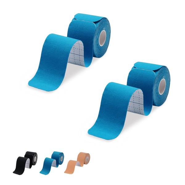Kinesiology Tape Precut 2 Rolls Pack-Athletic Kinesiology Tape for Muscle & Joints-Physical Therapy Tape for Knee,Ankle,Shoulder,Back,Plantar Fasciitis-Latex Free and Water Resistant-40 Strips,Blue