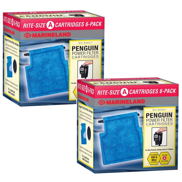 Marineland Rite-Size A Cartridge Refills, 12-Pack (2 Packs with 6 Filters per Pack), Aquarium Penguin Power Filter Cartridges
