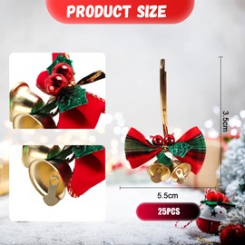 Bliceon 25pcs Christmas Bow with Bells, Mini Christmas Tree Bows, Xmas Wreaths Bows, Ornaments New Year Festive, Red Green Gold Xmas Ornaments, Christmas Decorative Bows Fabric Hanging Decorations