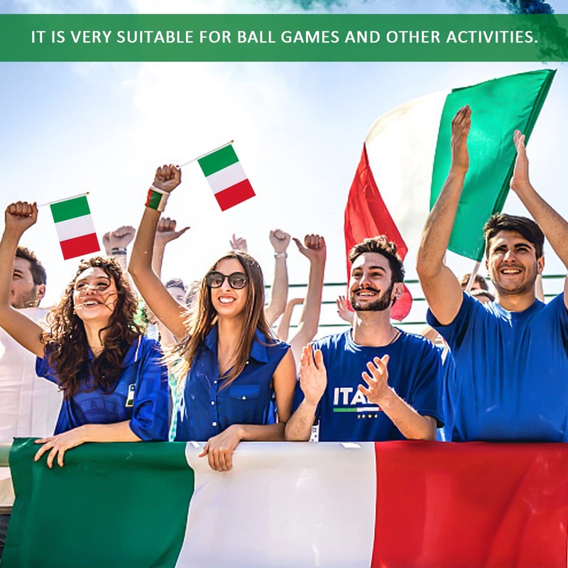 One Italian Flag, Three Italian Hand Flags with Posts, Rain