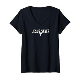 Womens Jesus Saves Cross Subtle Christian Minimal Religious Faith V-Neck T-Shirt