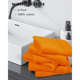 Cleanbear Washcloths Orange Face Cloths Set of 6 Large All Cotton Bathroom Wash Cloth - 13 by 13 Inches Highly Absorbent Face Towels for Daily Use