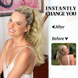Rosooi Portable Ponytail Extensions for Women Synthetic Short Wavy Ponytail Extensions for Daily Party Use