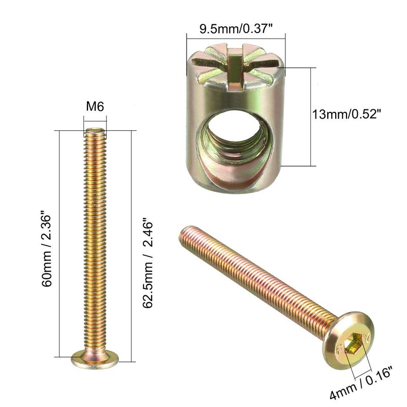 uxcell M6x60mm Furniture Bolt Nut Set Hex Socket Screw with