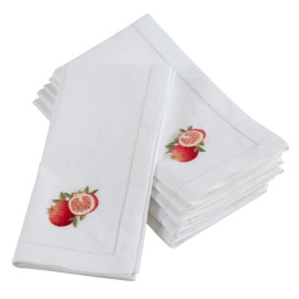 Saro Lifestyle Embroidered Pomegranate Hemstitched Cotton Napkin (Set of 6) White