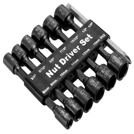 MacWork 14PCS Magnetic Hex Nuts Driver Set for Impact Drill, CR-V Steel, SAE 1/4" to 15/32", Metric 6mm to 13mm, 1/4" Hex Shank Drill Bit Set Screwdriver Socket Set