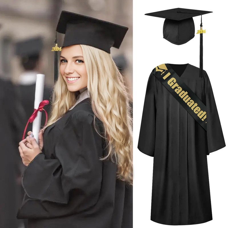Amycute Graduation Talar with Hat, Black Robe, Unisex Graduation Robe,