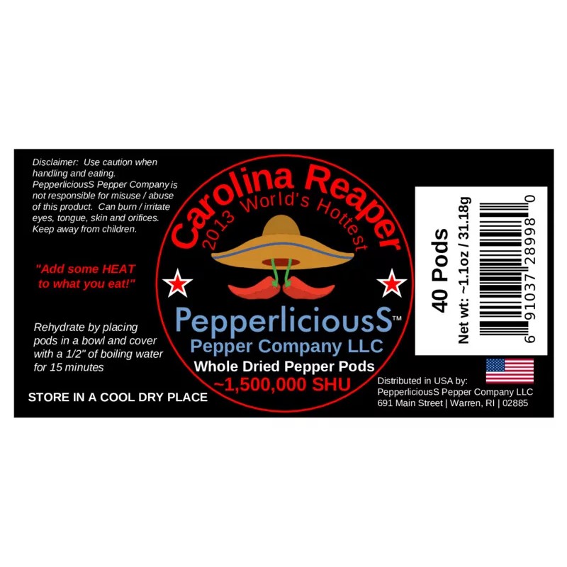 Gourmet 40 DRIED CAROLINA REAPER PEPPER Pods - WORLDS HOTTEST