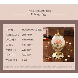 Furuida Easter Egg Trinket Box with Hinged Enameled Flower Jewelry Box Classic Ornaments Metal Craft Gift for Home Decor (White)