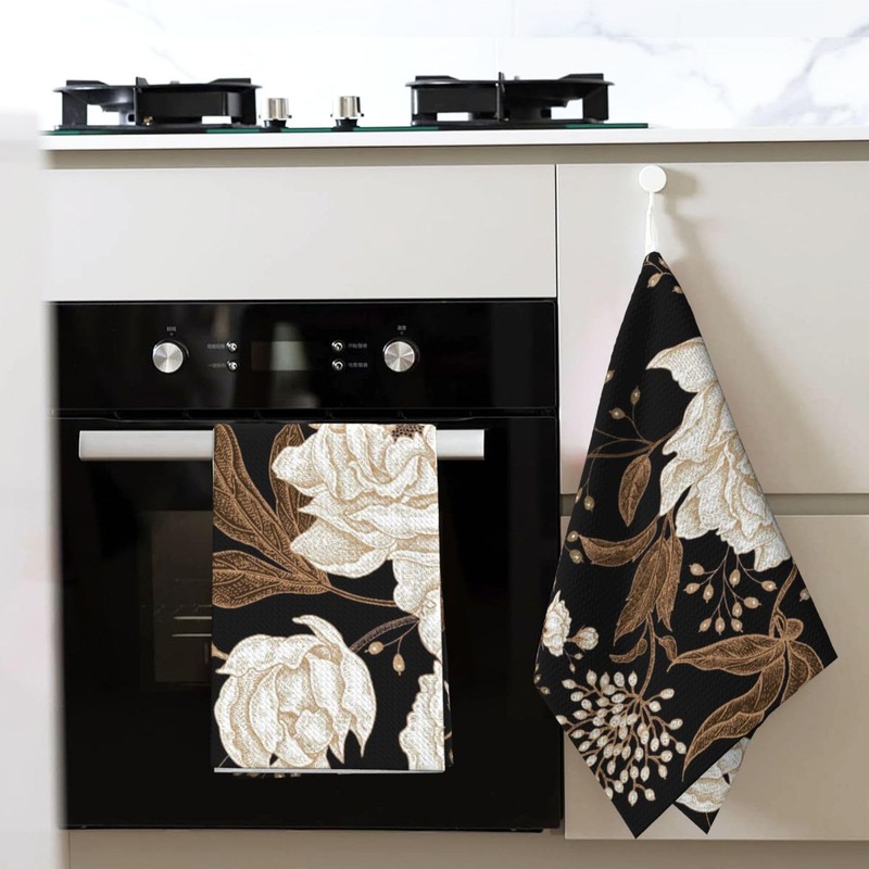 YOCIBIUT Retro Beige Gold Penoy Kitchen Towels Set of 2,Decorative