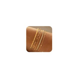 Hothrty 14K Gold Plated Bracelets Dainty Bracelets Set Trendy Jewelry Set Paperclip Box Herringbone Figaro Rope Chain Bracelet Pack Gifts for Woman