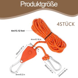 Set of 4 Rope Ratchet Set, Storm Band for Awning Guy Ropes Camping Robust and Durable, Awning Tensioner Colour Product Orange, Suitable Tent Tensioner for Hiking, Camping, Climbing