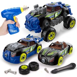 KaeKid 3 in 1 Car Toys for Kids 3-5 6-8, Take Apart Racing Car with Electric Drill Tool Light&Sounds, Construction Set STEM Building Learning Game for 3 4 5 6 Year Old Boys and Girls Gifts