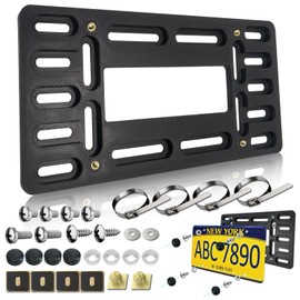 GNSZSN Front License Plate Holder Bracket - Black Universal ABS Mounting Kit Frame with Copper Thread, Screws & 4 Stainless Steel Ties for Front Bumper