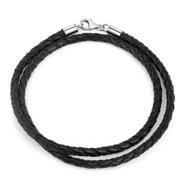 MATERIA by Matthias Wagner Leather Bracelet Black 3 mm - 925 Silver Carabiner Double Wound Ideal for Beads A35, Leather Silver