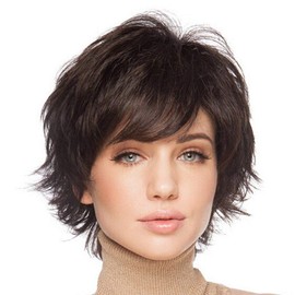 HAIRCUBE Pixie Cut Wig Human Hair Wigs for Women Pretty Short Hair with Bangs Natural Human Hair Wig (Dark Brown)