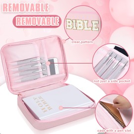 Huhumy Chenille Letter Bible Cover with Handles Zippered Bible Large Bag Carrying Case for Women Bible Cover Bags Letter Bible Cover Ideal Christmas Religious Gift for Women(Pink)