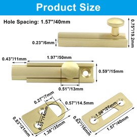 Luomorgo 1 Pack Solid Brass 2 Inch Surface Bolt, Brushed Gold Slide Latch Door Lock Bolt, Heavy Duty French Door Lock for Recessed Doors, Flush Gates