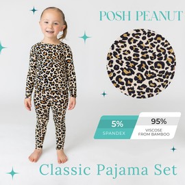 Posh Peanut Classic Girls Pajamas - Footless PJs Made of Lightweight, Breathable Viscose from Bamboo - 2 Piece Kids Sleepers - Soft Long Sleeve Pajamas for Girls - Lana Leopard (7-8 Years)