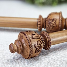 ILAISIHOME 1-1/8 Inch Diameter Curtain Rods with Carved wood design Finial, 36-72 inch Telescoping Faux Wood Single Curtain Rods for window width 24-68 inch, 1 pack