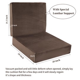 HOMBYS Foam Recliner Chair Cushions for Elderly, 4" Thick Chair Pads with Back Support for Office, Non-Slip Medium Firm Seat Cushion with Lumbar Pillow (Brown, 21.5" Backrest)